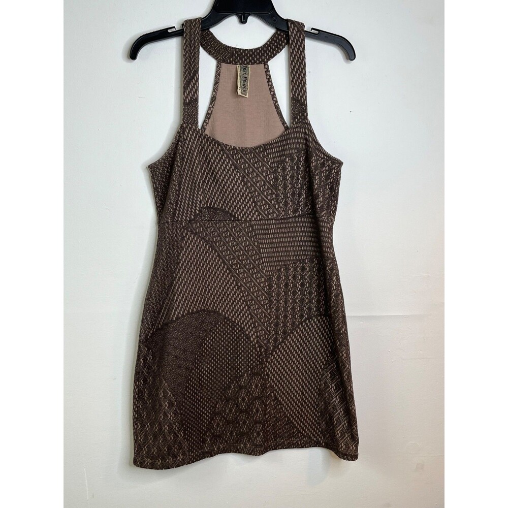 FREE PEOPLE BLACK & TAN GEO EMBROIDERY AZTEC PRINCESS BODYCON DRESS SIZE: M